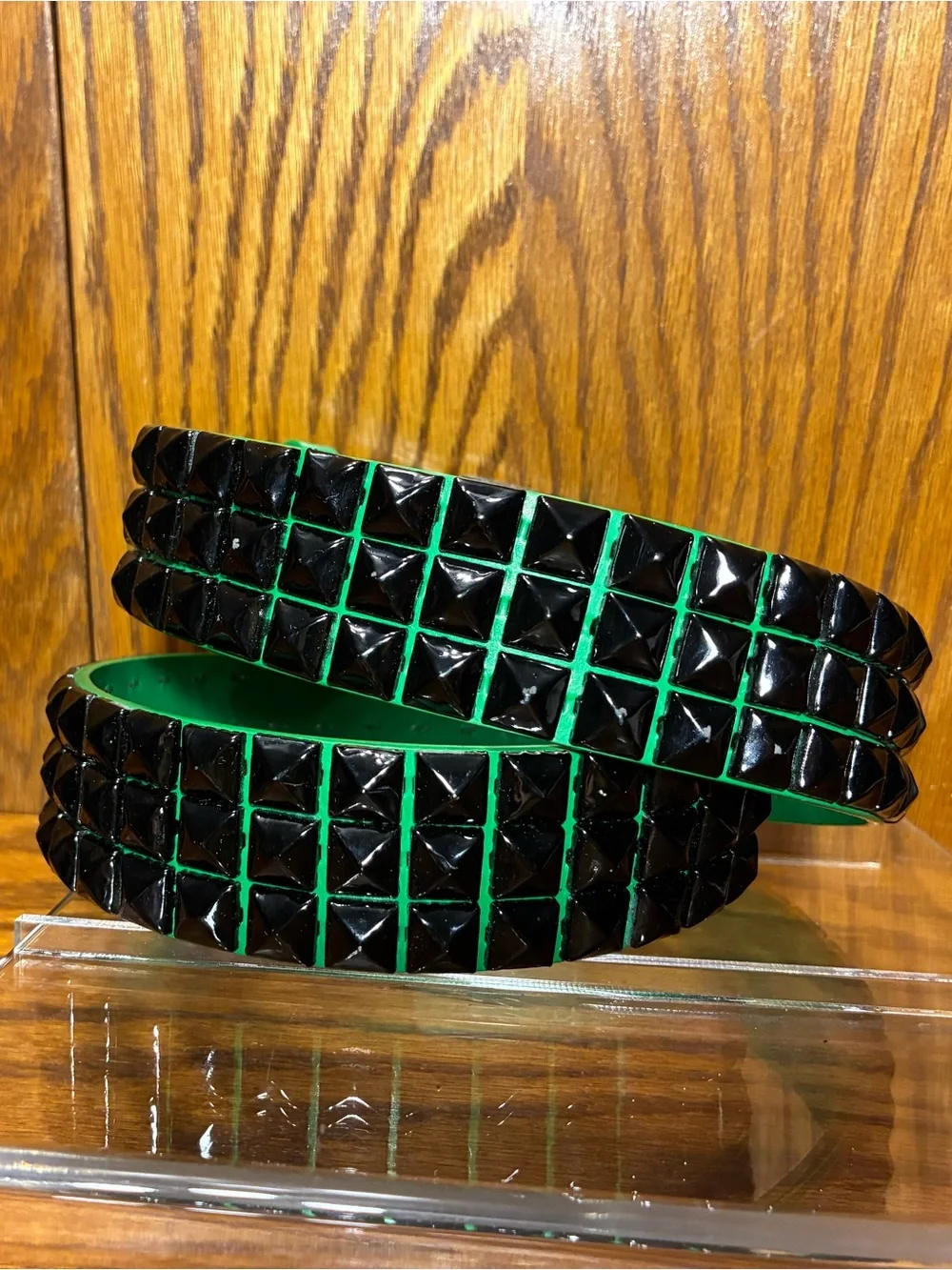 Studded Leather Belt Green Black Punk Rock Emo Western Men’s Size 36